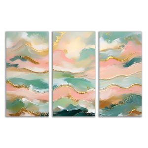 1117 Wall art decoration (set of 3 pieces) Abstract sea landscape - Harmony in pastel and gold