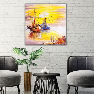 Картина Златен пристан - абстрактен морски пейзаж за всекидневна 1129