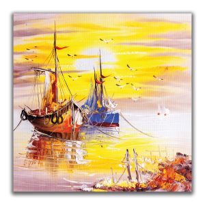 Картина Златен пристан - абстрактен морски пейзаж за стена 1129