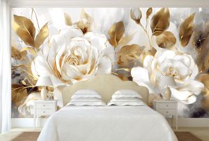 Фототапет Бяла роза в златно сияние за спалня T1102 
