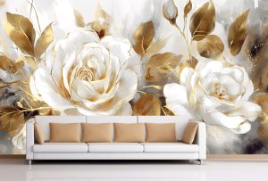 Фототапет Бяла роза в златно сияние за всекидневна T1102 