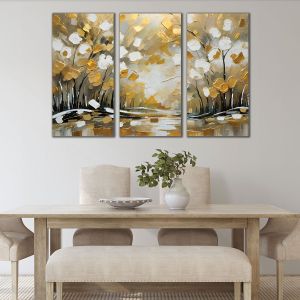 Картина пано от 3 части Златната гора - абстрактен пейзаж за заведение 1137 