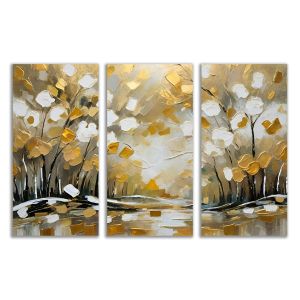 Картина пано от 3 части Златната гора - абстрактен пейзаж за стена 1137 