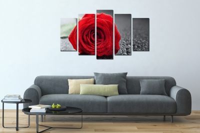 Картина от 5 части с червена роза