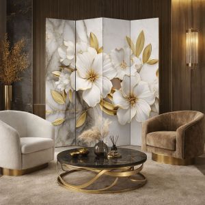 P1059 Decorative Screen Room divider Flowers in white and gold (3,4,5 or 6 panels)