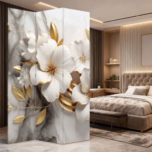 P1059 Decorative Screen Room divider Flowers in white and gold (3,4,5 or 6 panels)