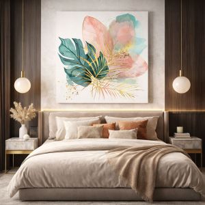 1142 Wall art decoration Breath of the Tropics - листа и златни акценти