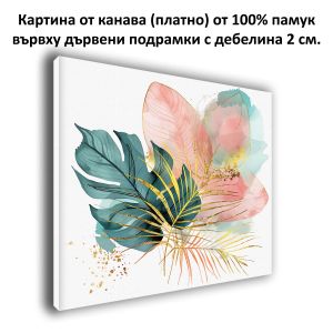1142 Wall art decoration Breath of the Tropics - листа и златни акценти