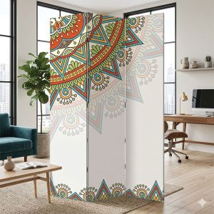 Декоративен параван Цветна Мандала за йога студио - 3 крила P9363