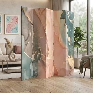 P9323 Декоративен параван Абстракция в нежни розови и тюркоазени нюанси (3, 4, 5 или 6 части)