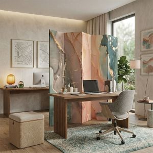 P9323 Декоративен параван Абстракция в нежни розови и тюркоазени нюанси (3, 4, 5 или 6 части)