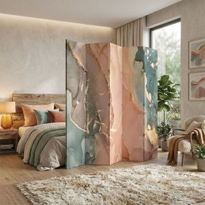 P9323 Декоративен параван Абстракция в нежни розови и тюркоазени нюанси (3, 4, 5 или 6 части)