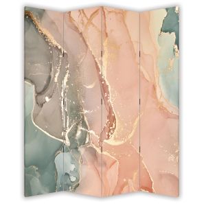 P9323 Декоративен параван Абстракция в нежни розови и тюркоазени нюанси (3, 4, 5 или 6 части)