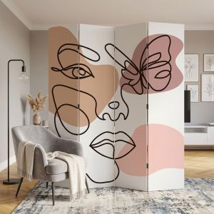 Сгъваем параван с абстрактно лице – модерен line art  - за стая - P7020