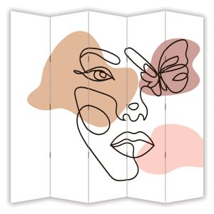 P7020 Декоративен параван Абстрактно лице – модерен line art (3, 4, 5 или 6 части)