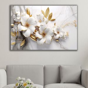 1059_1 Wall art decoration Flowers in gold and white