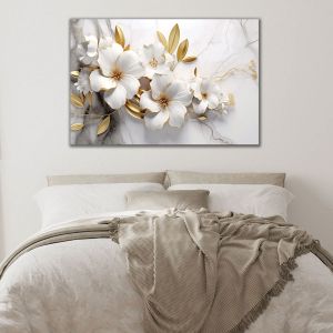 1059_1 Wall art decoration Flowers in gold and white