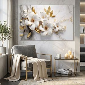 1059_1 Wall art decoration Flowers in gold and white