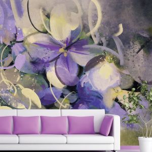 T0669 Wallpaper Art flowers in purple and white
