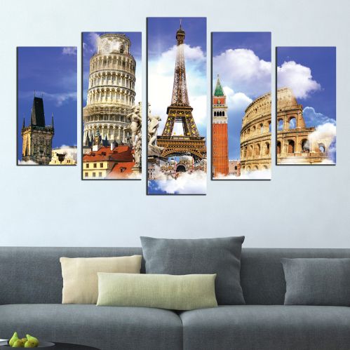 0367 Wall art decoration (set of 5 pieces) European symbols