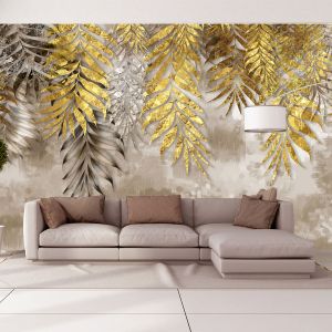 T0953 3D Wallpaper Golden leaves