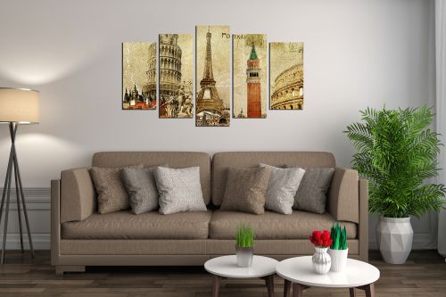 Wall art canvas decoration vintage Europe symbols