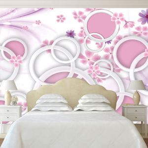 T9005 Wallpaper 3D Abstract flowers and circles