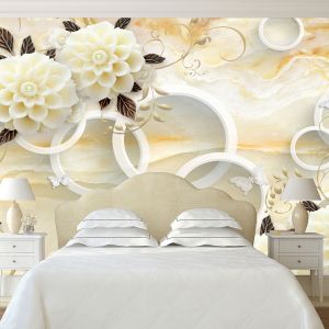 T9028 Wallpaper 3D Circles and vintage flowers