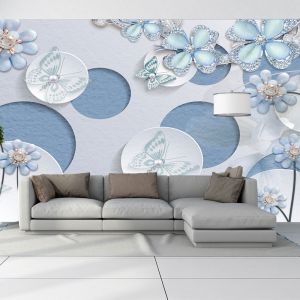 T9062 Wallpaper 3D Circles, flowers and jewelry