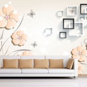 T9063 Wallpaper 3D Flowers, squares and butterflies