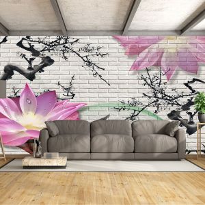 T9079 Wallpaper 3D Lotus (white bricks)
