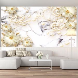 T9091 Wallpaper 3D Flowers - flowers, hearts and butterflies