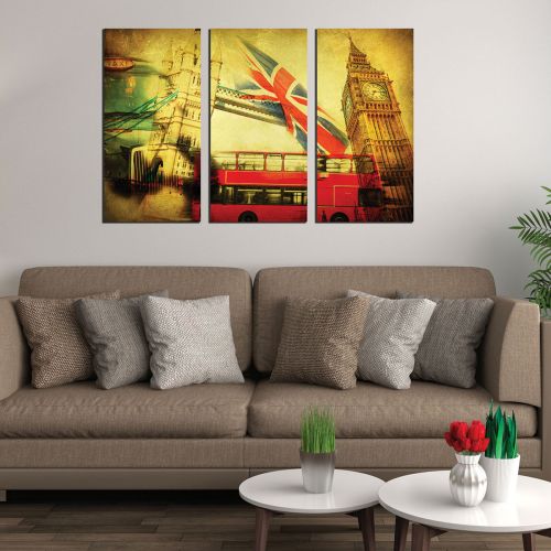 Wall art set of 3 pieces London vintage