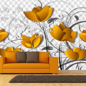 T9100 Wallpaper 3D Flowers in orange