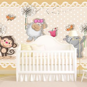 T9113 Wallpaper Animals with dandelions - beige