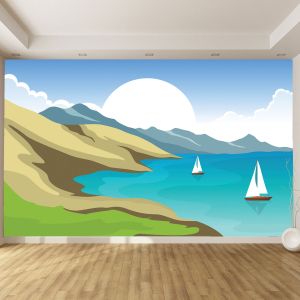 T9121 3D Wallpaper Sailboats in the sea