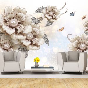 T9158 Wallpaper 3D Composition with flowers and jewelry