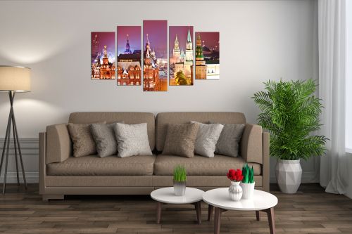 Wall art set 5 pieces Moscow at night