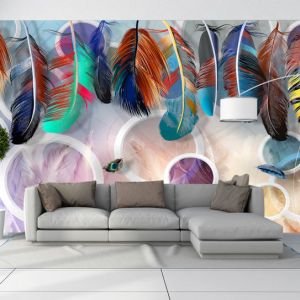 T9213 Wallpaper 3D Circles and feathers