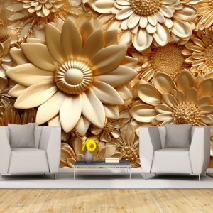 T9234 Wallpaper 3D Golden flowers