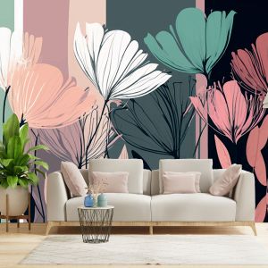 T9295 Wallpaper abstract flowers in pastel colors