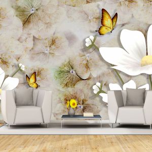 T9296 Wallpaper 3D Abstraction with white flowers