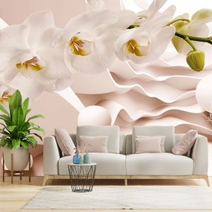 T9312 Wallpaper 3D White Orchids abstraction