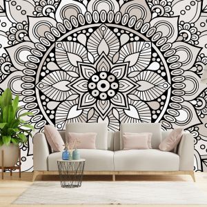 T9321 Wallpaper Mandala - black and beige