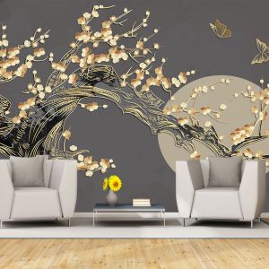 T9332 Wallpaper 3D Abstraction with flowers and circles