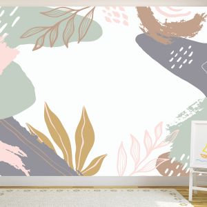T9337 Wallpaper Abstraction in pastel colors with floral motifs
