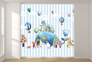 T9333 Wallpaper Cheerful animals and playful balloons