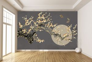 T9332 Wallpaper 3D Abstraction with flowers and circles