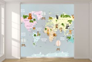 T9314 Wallpaper Kids World Map with Animals