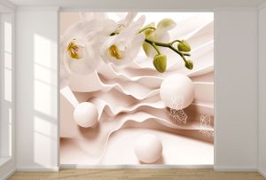 T9312 Wallpaper 3D White Orchids abstraction